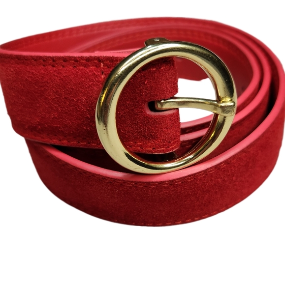 Banana Repulbic Belt Red Suede O-ring Buckle Synthetic Leather Unused - Picture 2 of 5